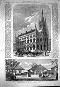 Old Antique Print 1867 Exchange Bradford Yorkshire Police Tallaght Dublin 19th