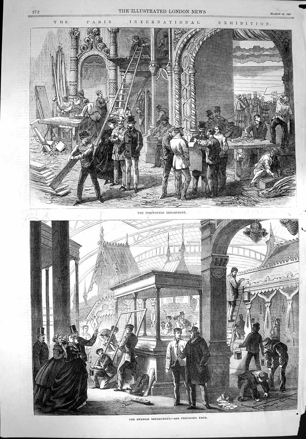 Original Old Antique Print 1867 Paris International Exhibition Swedish Russian