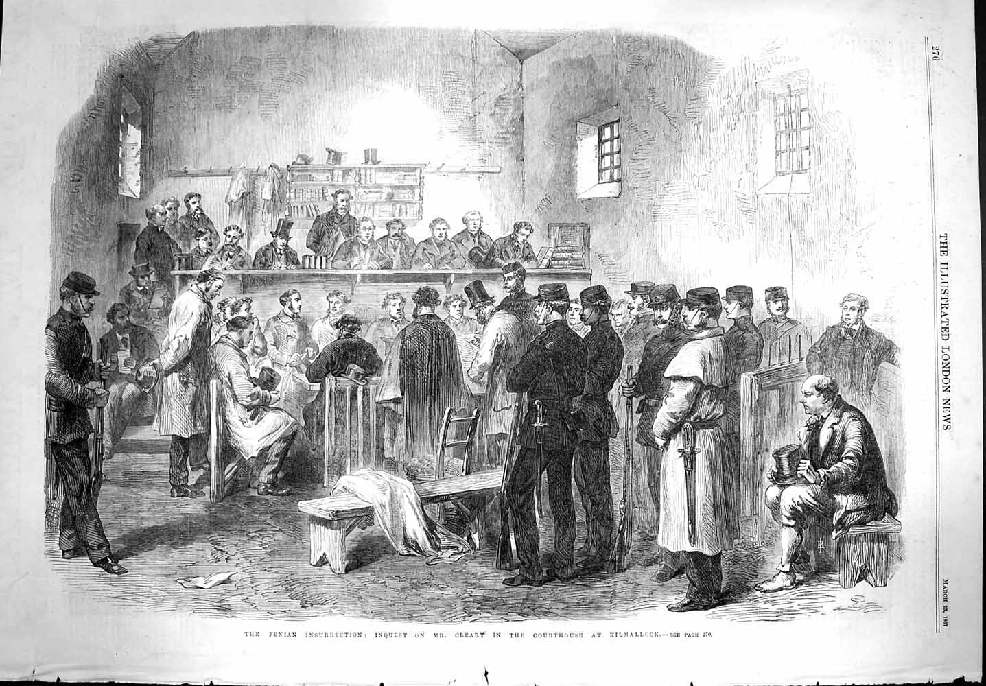 Original Old Antique Print 1867 Fenian Insurrection Cleary Courthouse Kil 19th