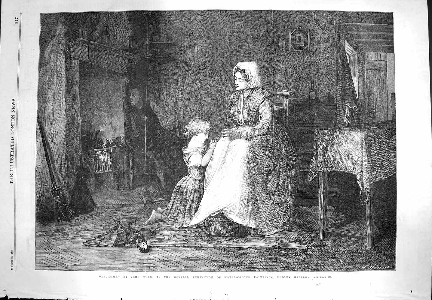 Old Antique Print 1867 Bed-Time Mother Little Girl Praying Dudley Gallery 19th