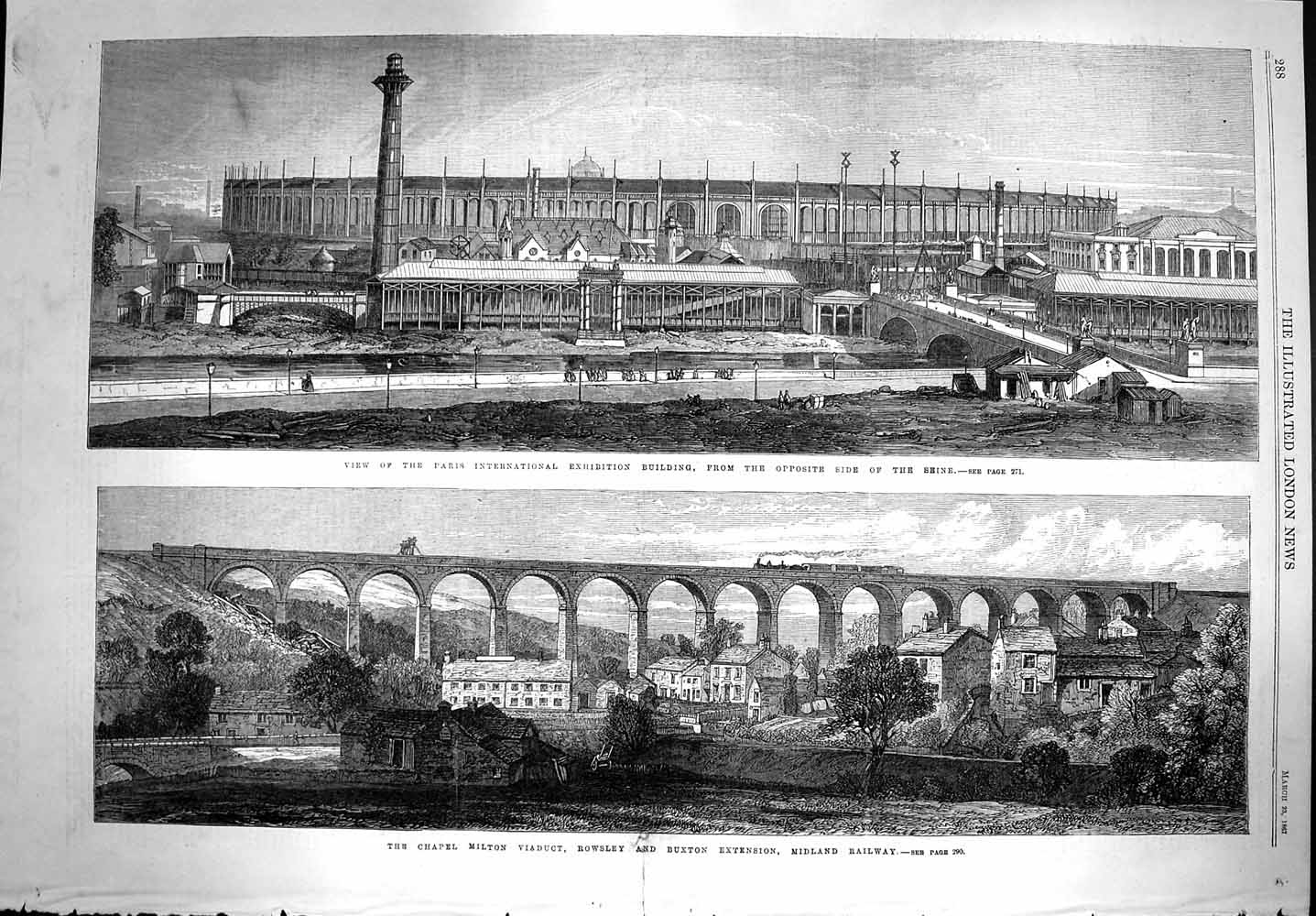 Old Antique Print 1867 Paris Industrial Exhibition Milton Viaduct Railway 19th