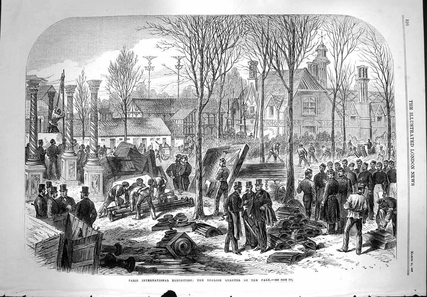 Old Antique Print *3607 1867 Paris International Exhibition English Park