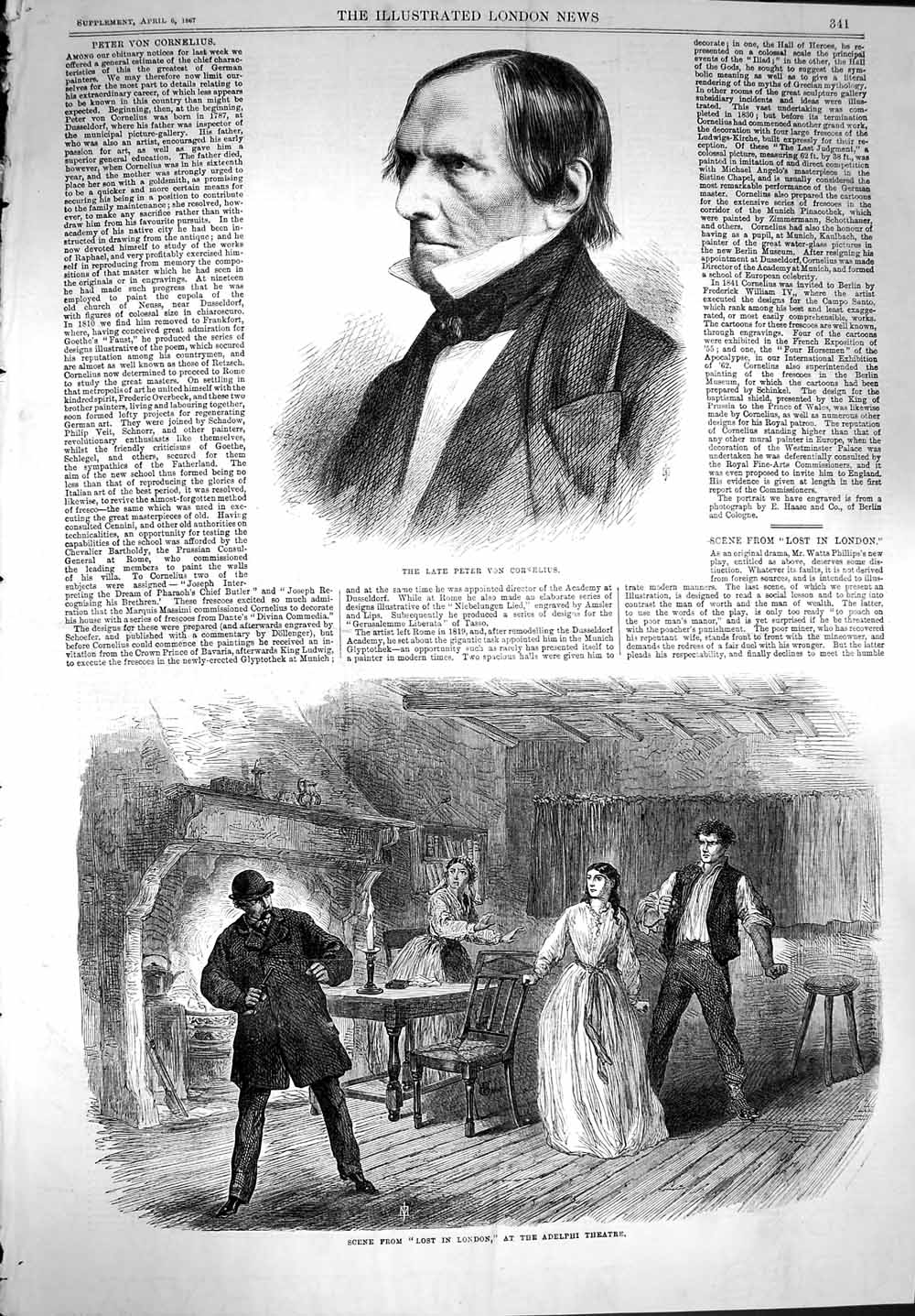 Original Old Antique Print 1867 Peter Von Cornelius Adelphi Theatre Lost 19th