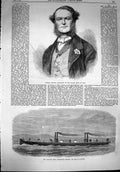 Original Old Antique Print 1867 Admiral Persano Steam Fire-Engine Boat Hooghly