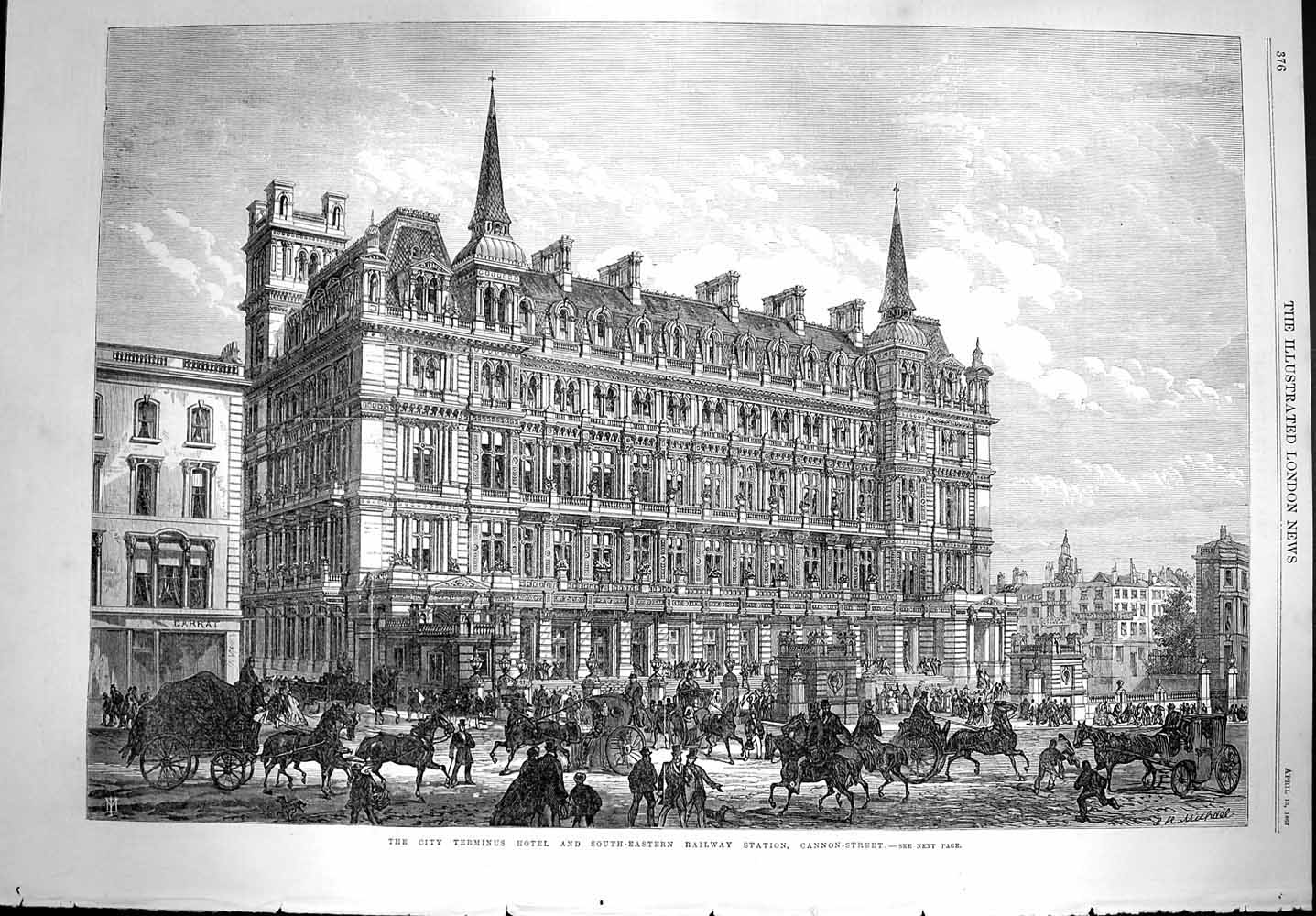 Antique Print *3609 1867 City Terminus Hotel Railway Station Cannon Street