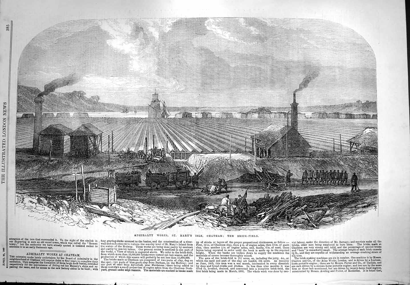 Antique Old Print *3610 1867 Admiralty Works Mary'S Isle Chatham Brick-Field
