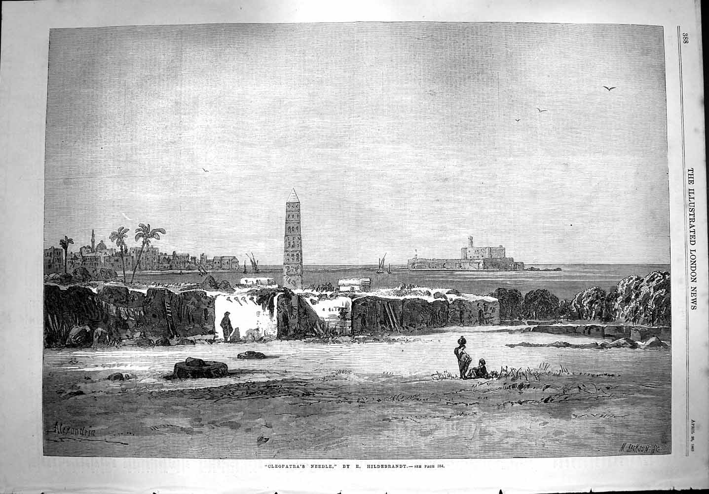 Original Old Antique Print 1867 Cleopatras Needle Hildebrandt Jackson Fine Art