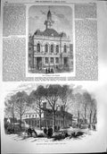Original Old Antique Print 1867 Townhall Retford Police Station Hyde Park 19th