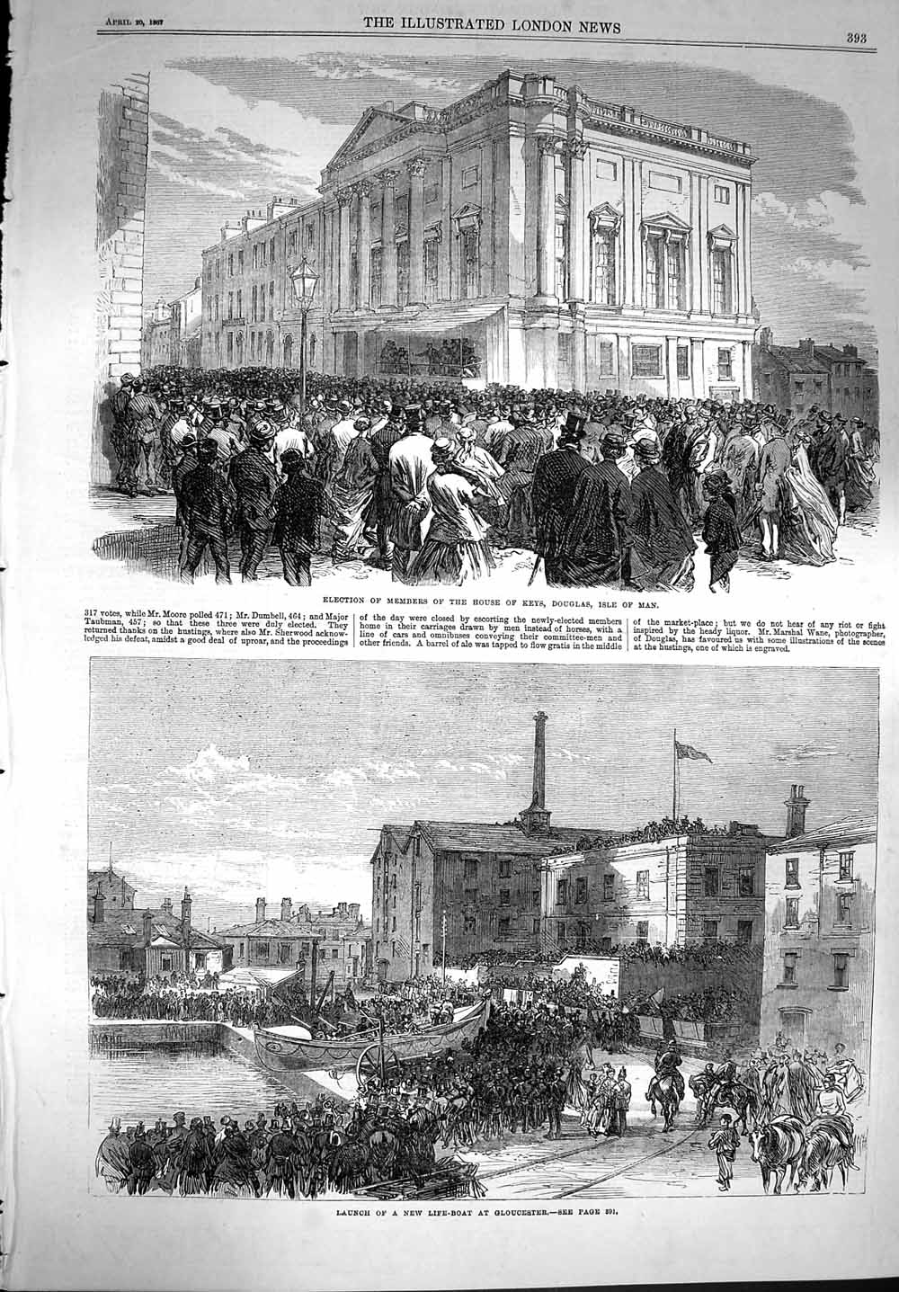 Original Old Antique Print 1867 House Keys Douglas Isle Man Life-Boat Glo 19th