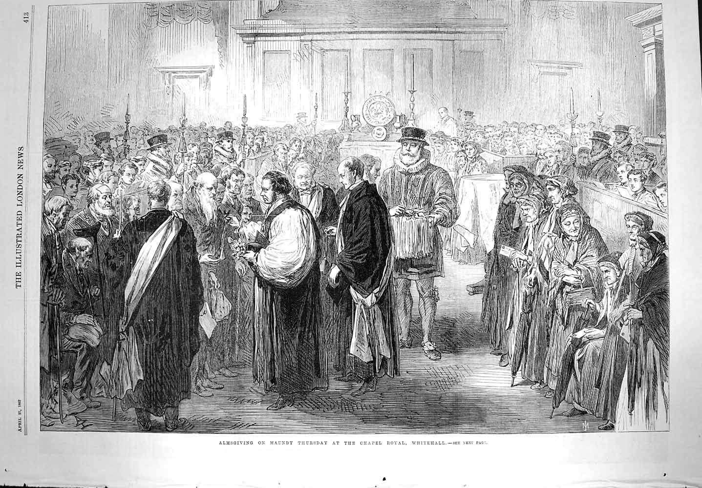Antique Print *3611 1867 Almsgiving Maundy Thursday Chapel Royal Whitehall