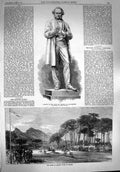 Old Antique Print 1867 Statue Cobden Manchester Horse Race Cannes France 19th