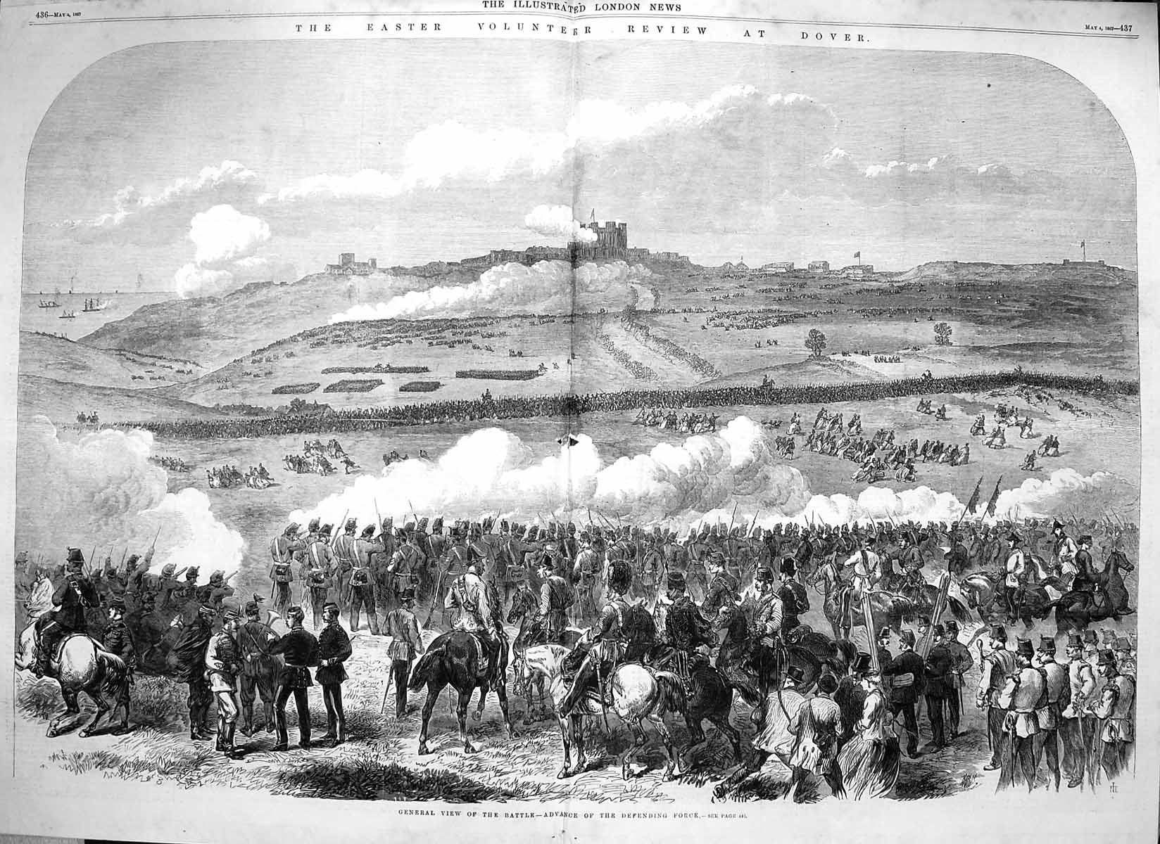 Original Old Antique Print 1867 Easter Volunteer Review Dover Siers Battle War