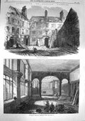Original Old Antique Print 1867 Doctors Commons Admiralty Court Quadrangle 19th