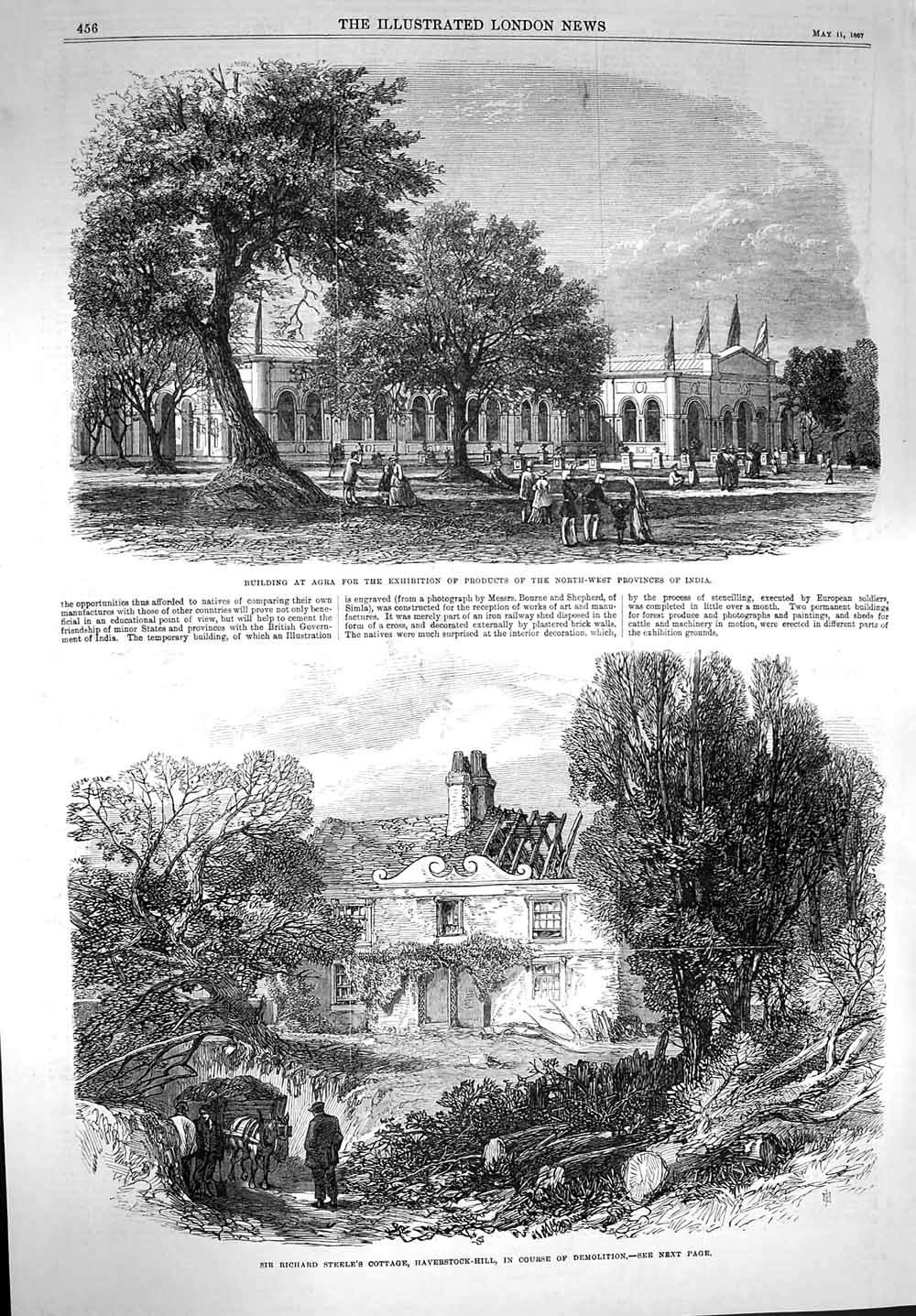 Original Old Antique Print 1867 Agra Provinces India Richard Steele Haverstock