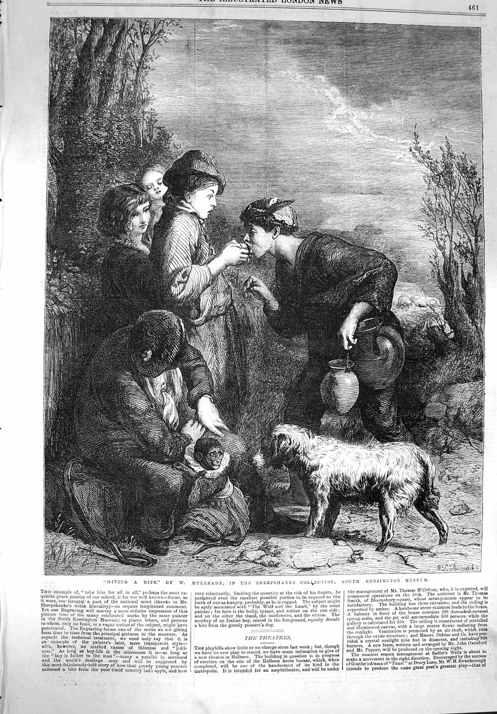 Original Old Antique Print 1867 Family Monkey Dog Children Mulready Sheepshanks
