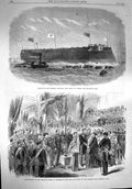Original Old Antique Print 1867 Prussian Ironclad Ship Kron Prinz King Belgians