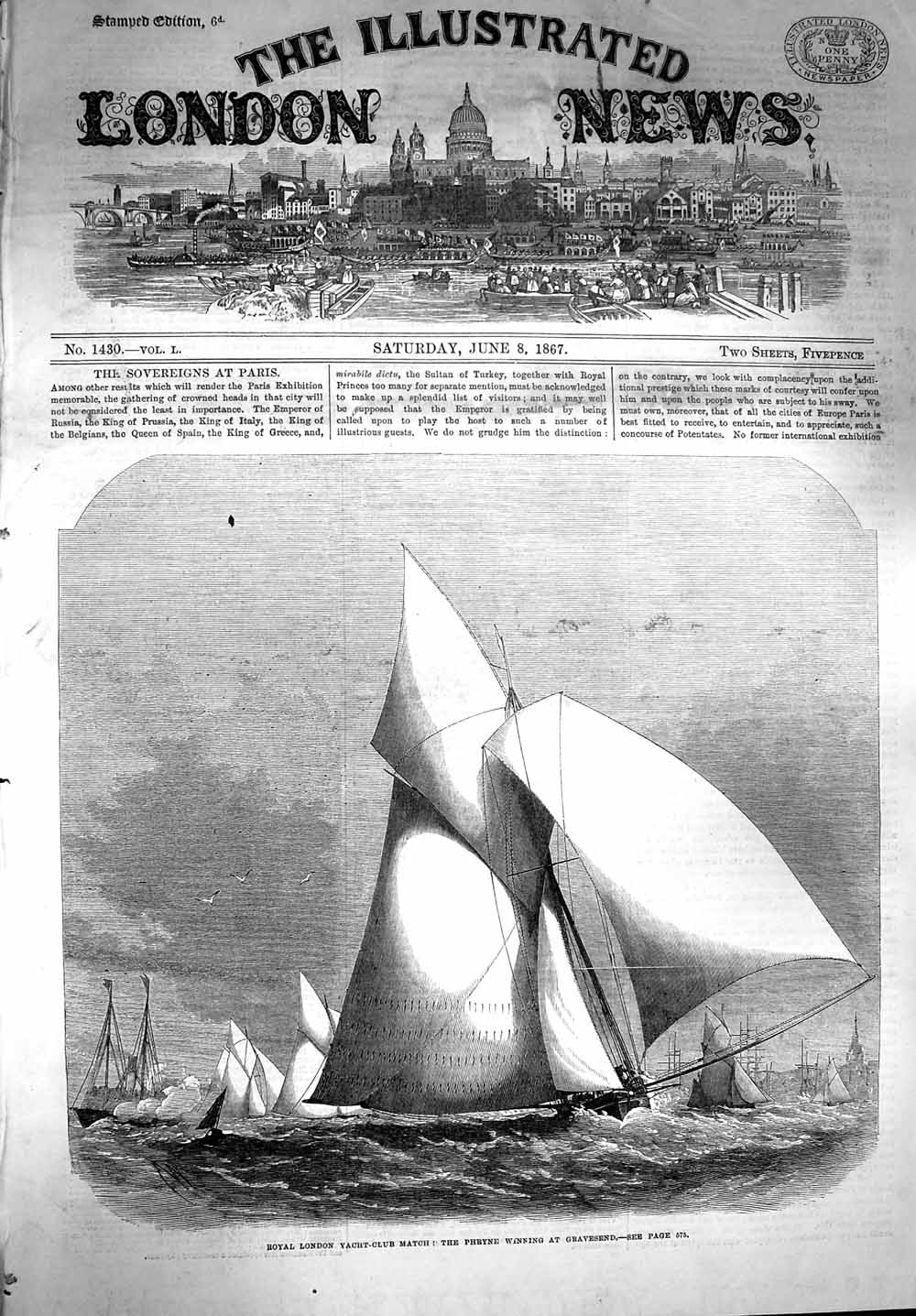 Original Old Antique Print 1867 London Yacht Club Match Phryne Gravesend 19th