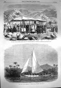 Original Old Antique Print 1867 Sandwich Islands Cathedral Honolulu Livingstone