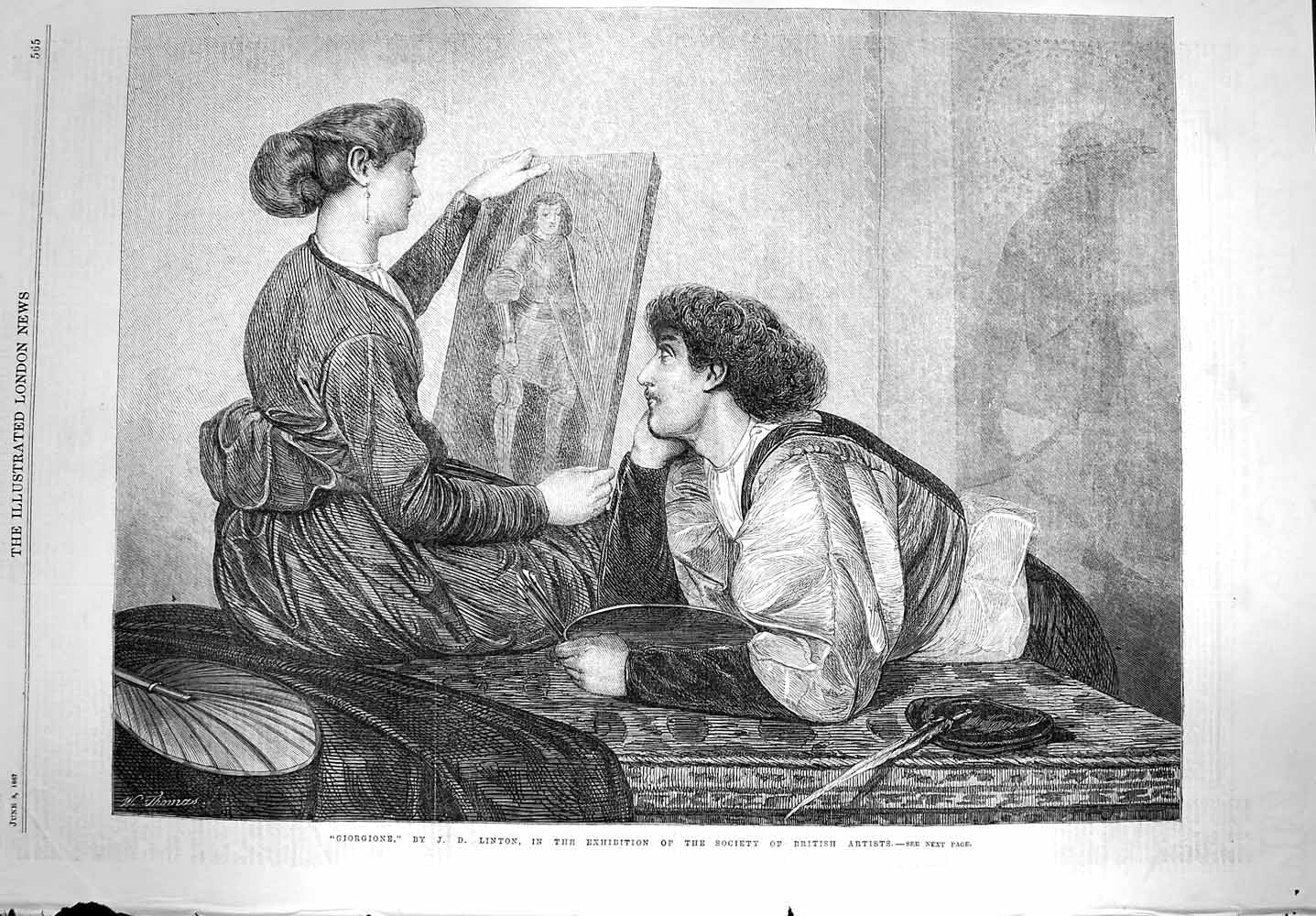 Old Antique Print 1867 Giorgione Artist Lady Man Romance Linton Fine Art 19th
