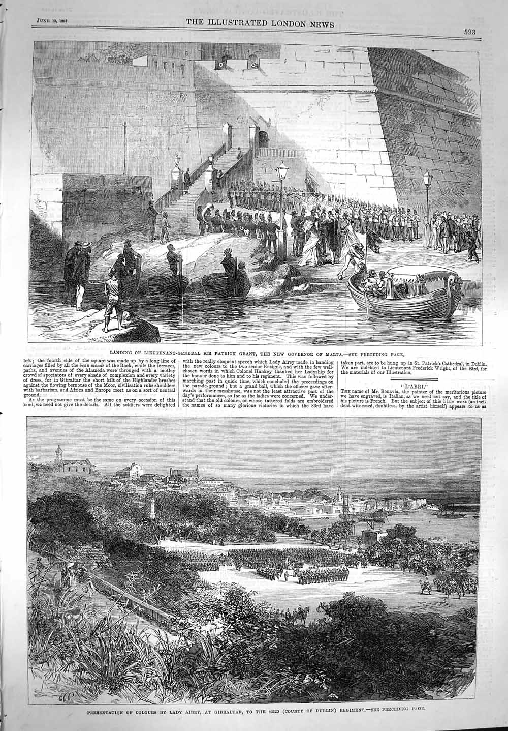 Antique Print *3618 1867 Patrick Grant Governor Malta Lady Airey Gibraltar