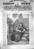 Original Old Antique Print 1867 Flower Seller Girl Sitting Door Steps Victorian