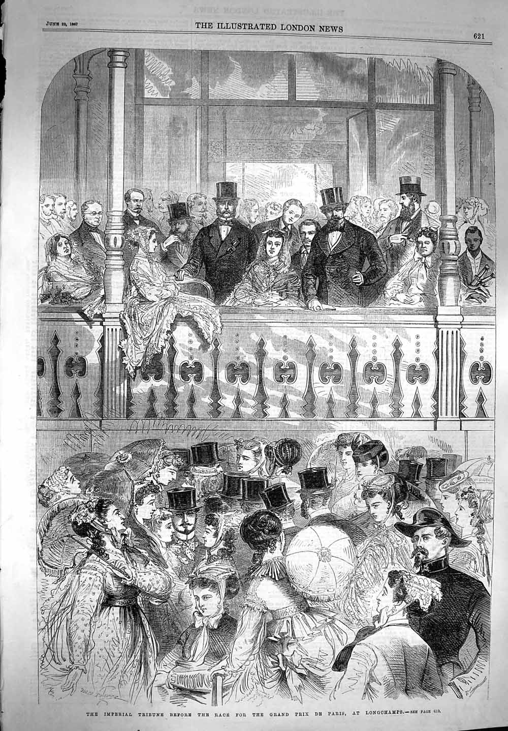 Antique Print *3621 1867 Imperial Tribune Race Grand Prix Paris Longchamps