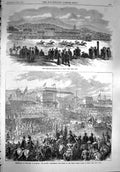 Old Antique Print 1867 Horses Racecourse Pekin King Hungary Franz Pesth 19th