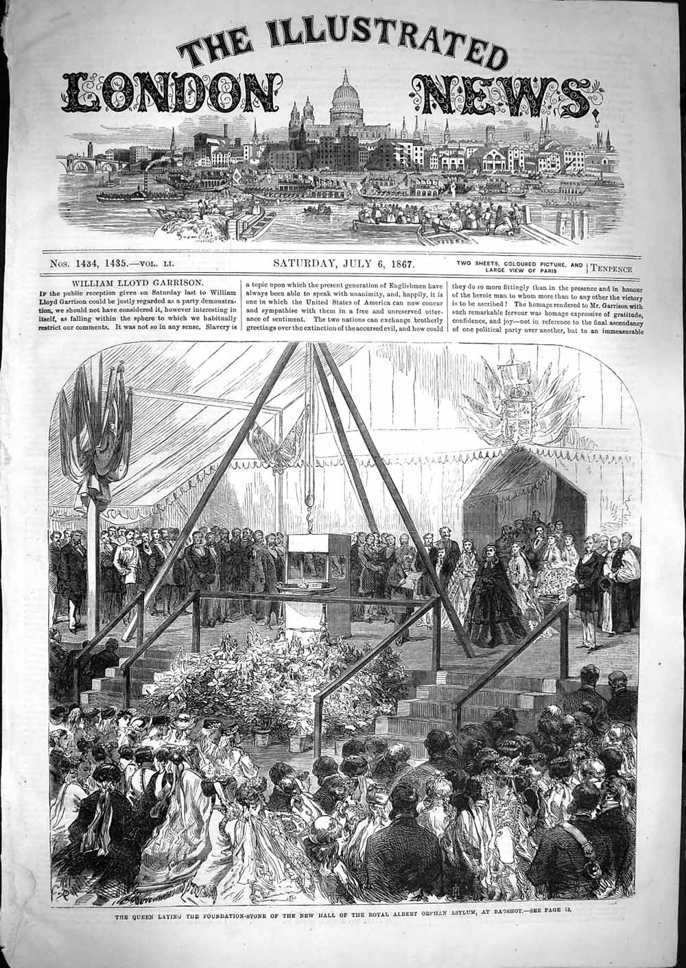 Original Old Antique Print 1867 Queen Foundation Albert Orphan Asylum Bagshot