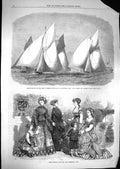 Original Old Antique Print 1867 Paris Fashion Sailing Match Royal Thames Yacht