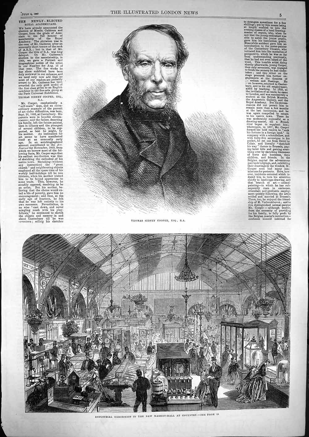 Original Old Antique Print 1867 Thomas Sidney Cooper Exhibition Market Coventry