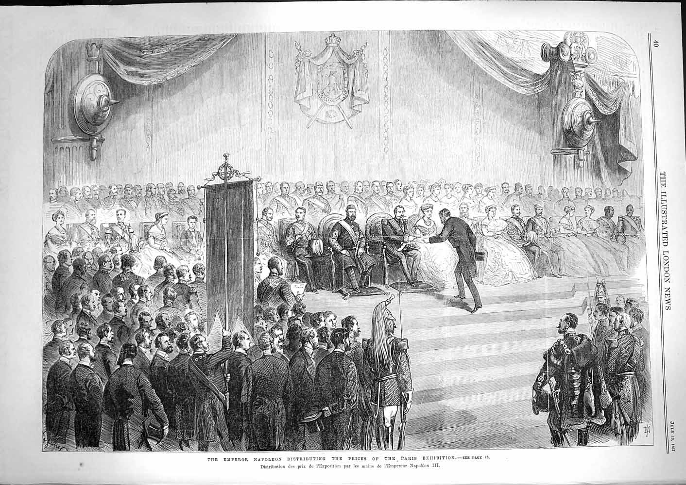 Original Old Antique Print 1867 Emperor Napoleon Prizes Paris Exhibition 19th
