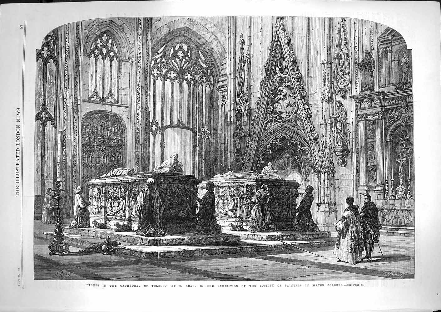 Old Antique Print 1867 Tombs Cathedral Toledo Architecture Read Fine Art 19th