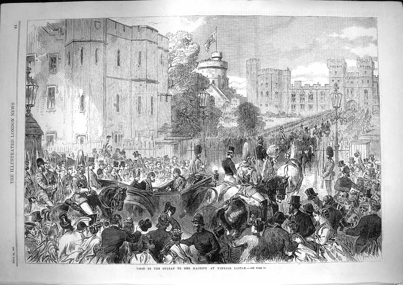 Antique Old Print *3626 1867 Visit Sultan Majesty Queen Windsor Castle London