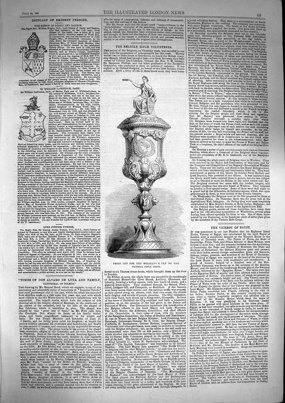 Old Antique Print 1867 Prize Cup Belgian Rifle Volunteers Victoria Corps 19th