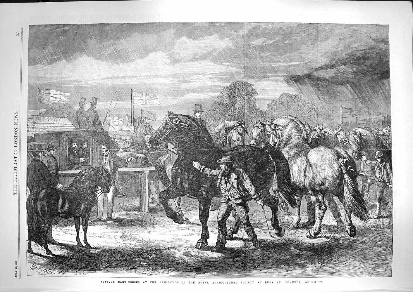 Original Old Antique Print 1867 Suffolk Cart Horse Royal Agricultural St. 19th