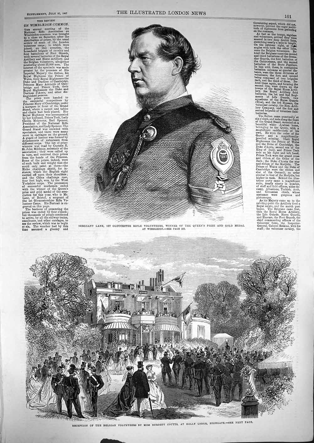 Old Antique Print 1867 Sergeant Lane Gloucester Burdett Coutts Highgate 19th