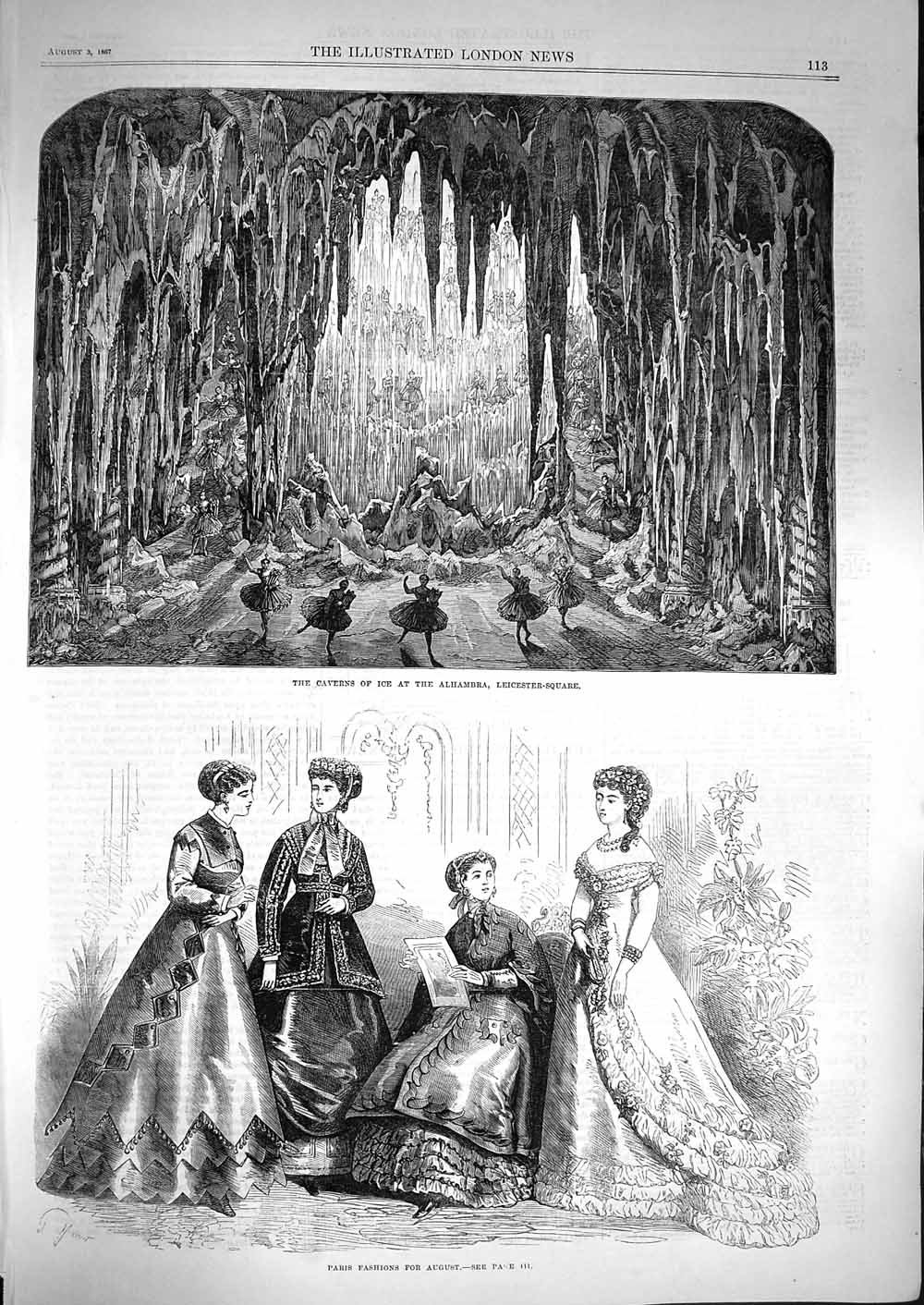 Old Antique Print 1867 Cavern Ice Alhambra Leicester-Square Paris Fashion 19th