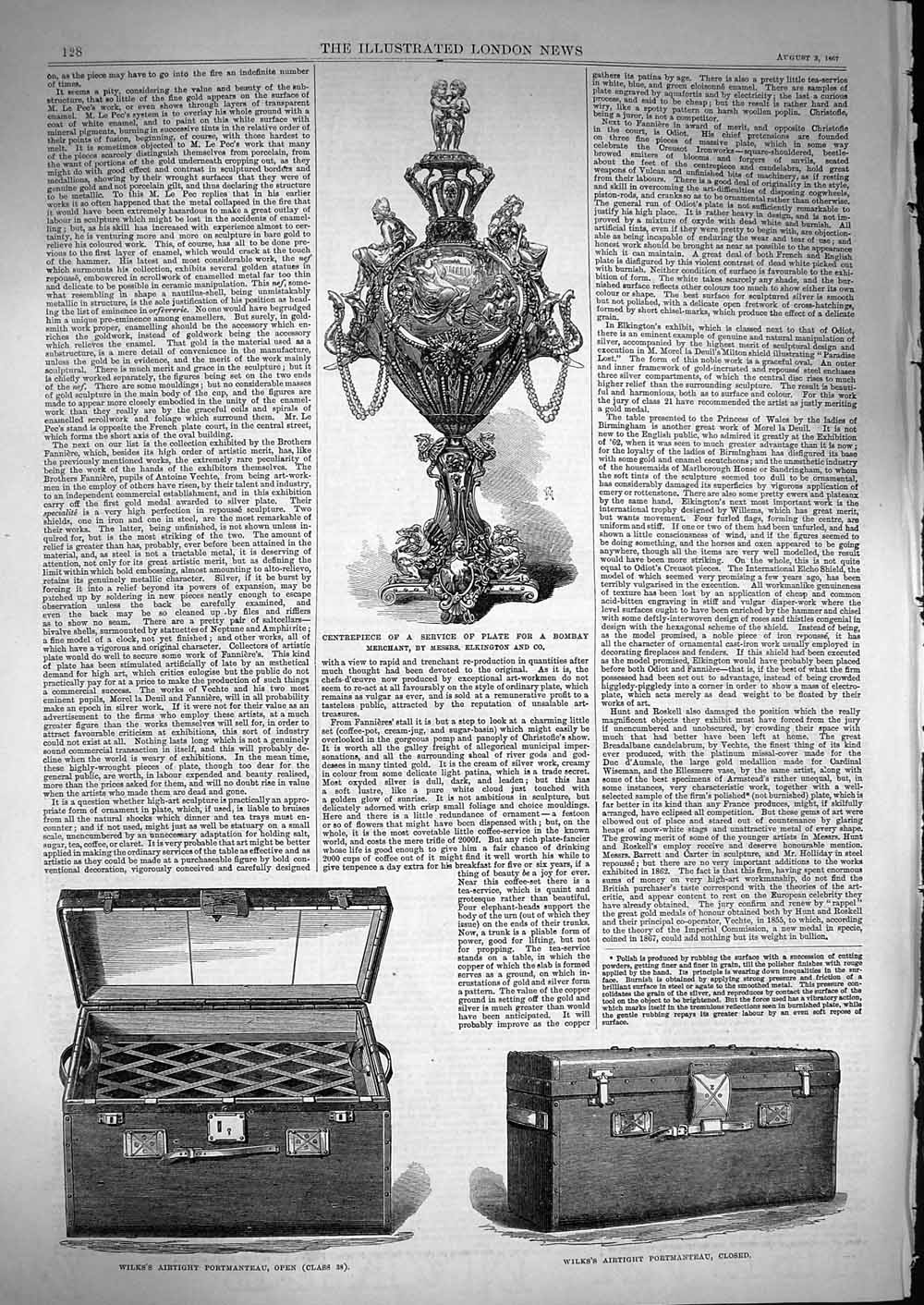 Original Old Antique Print 1867 Wilks Airtight Portmanteau Centerpiece Bombay