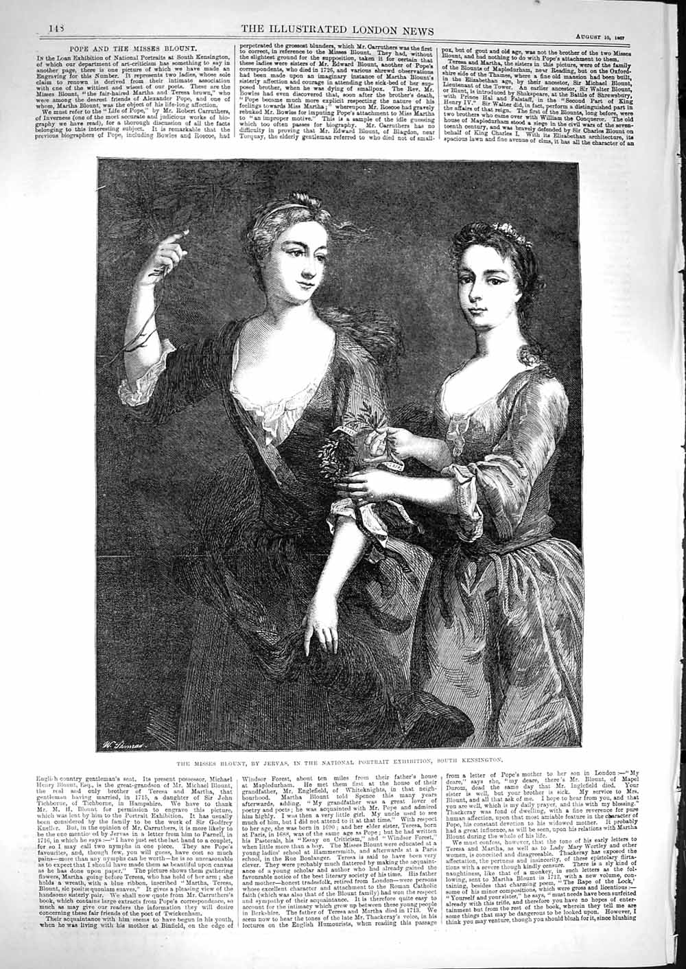 Original Old Antique Print 1867 Portrait Miss Blount Sister Ladies Jervas 19th