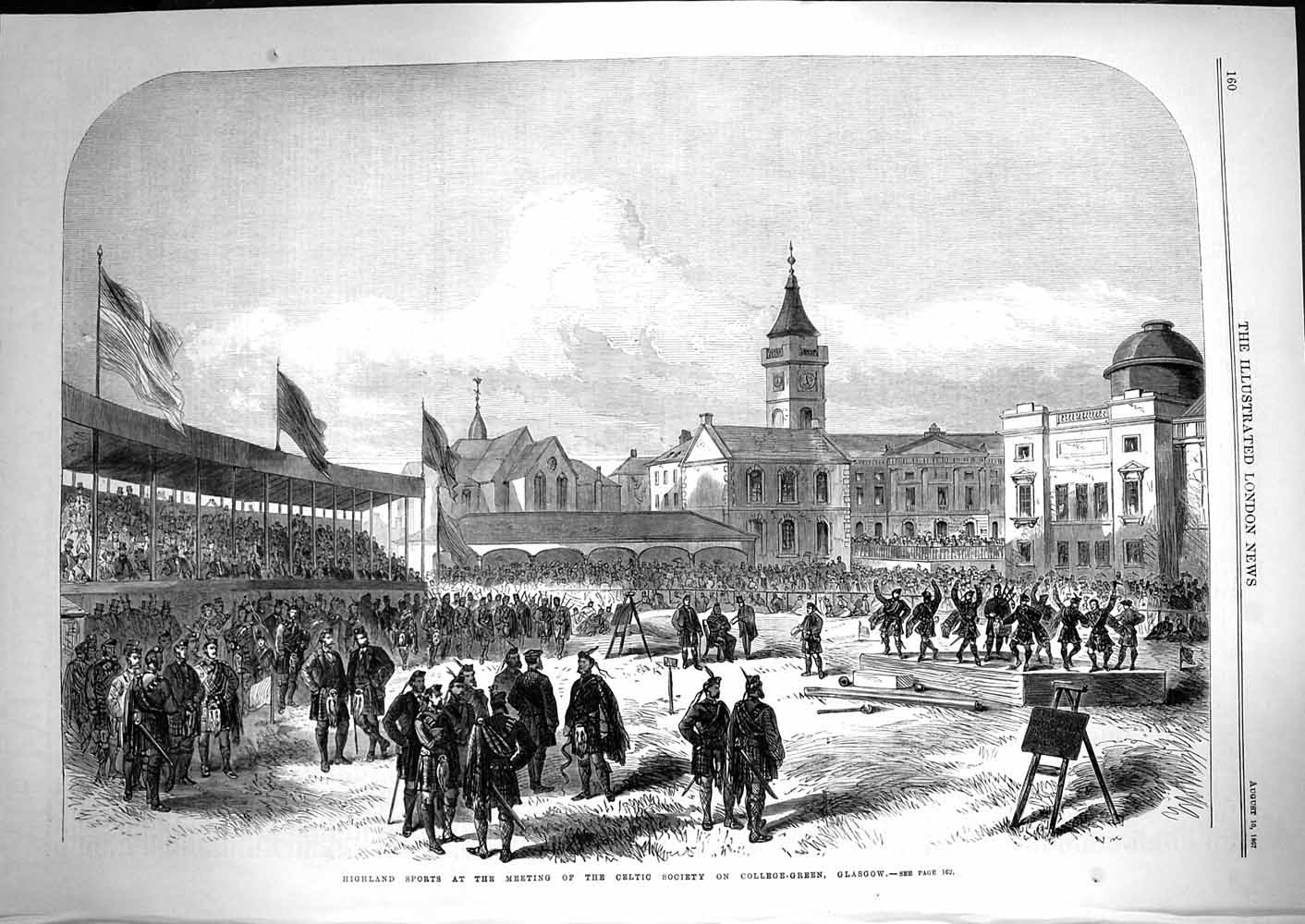 Original Old Antique Print 1867 Highland Sports Celtic Society College Glasgow
