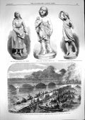 Old Antique Print 1867 Middlesex Engineers Serpentine Statue Durham Halse 19th