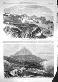 Original Old Antique Print 1867 Ilfracombe Devon Peak Tenerife Mountain Volcano