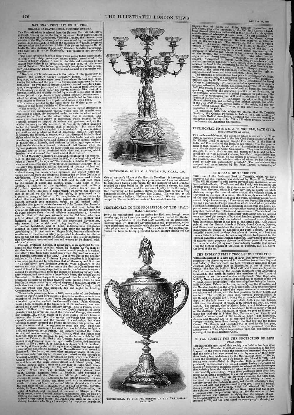 Original Old Antique Print 1867 Testimonial Wingfield Pall-Mall Gazette 19th
