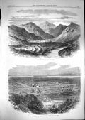Original Old Antique Print 1867 Tassangsee Bhootan Mandalay Burmah Mountains