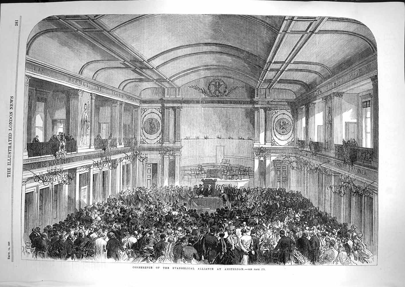 Original Old Antique Print 1867 Conference Evangelical Alliance Amsterdam 19th