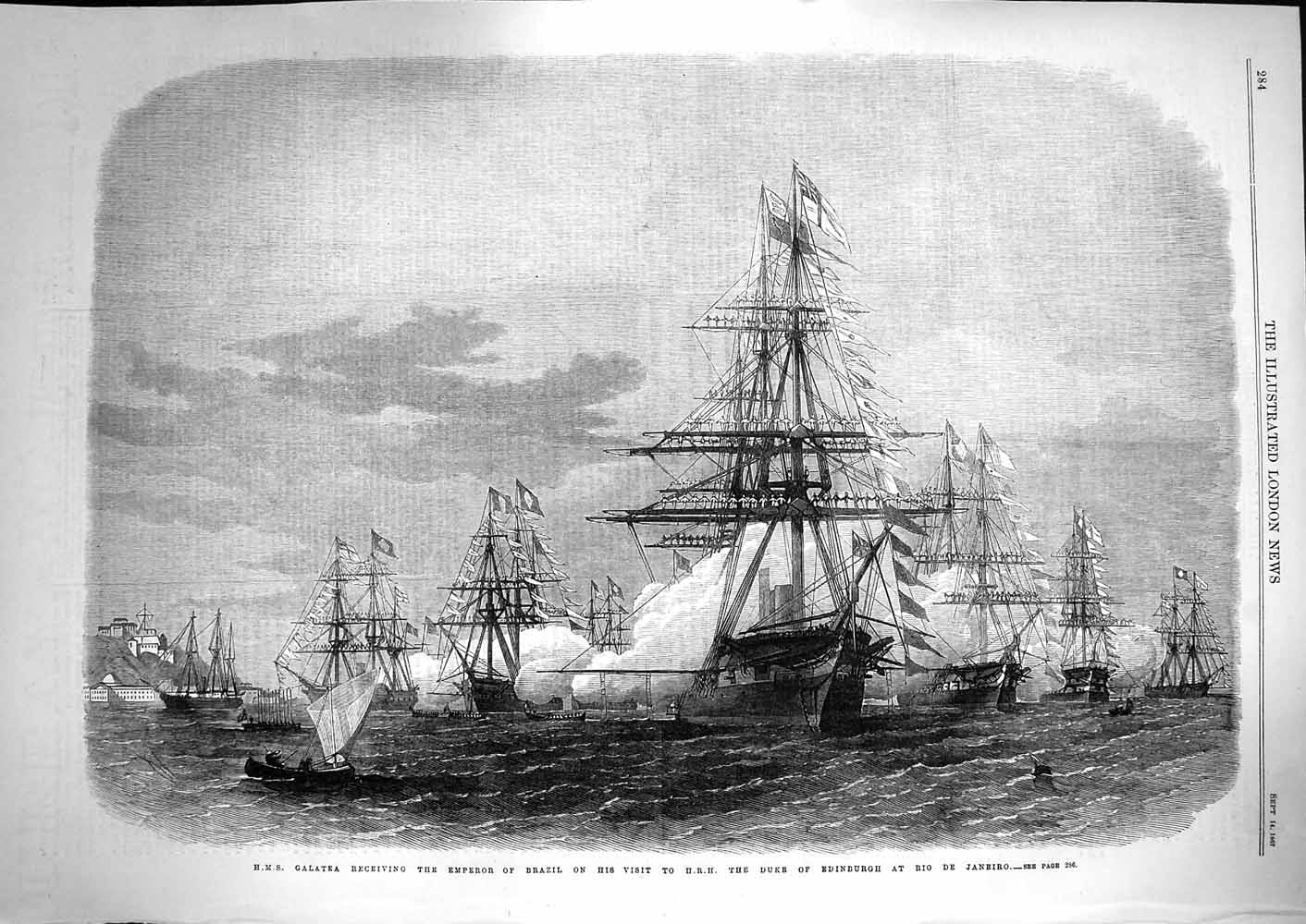 Antique Print *3627 1867 Ship Galatea Emperor Brazil Duke Edinburgh Janeiro