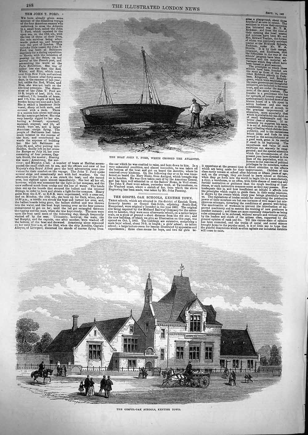 Old Antique Print 1867 Boat John Ford Atlantic Gospel Oak Schools Kentish 19th