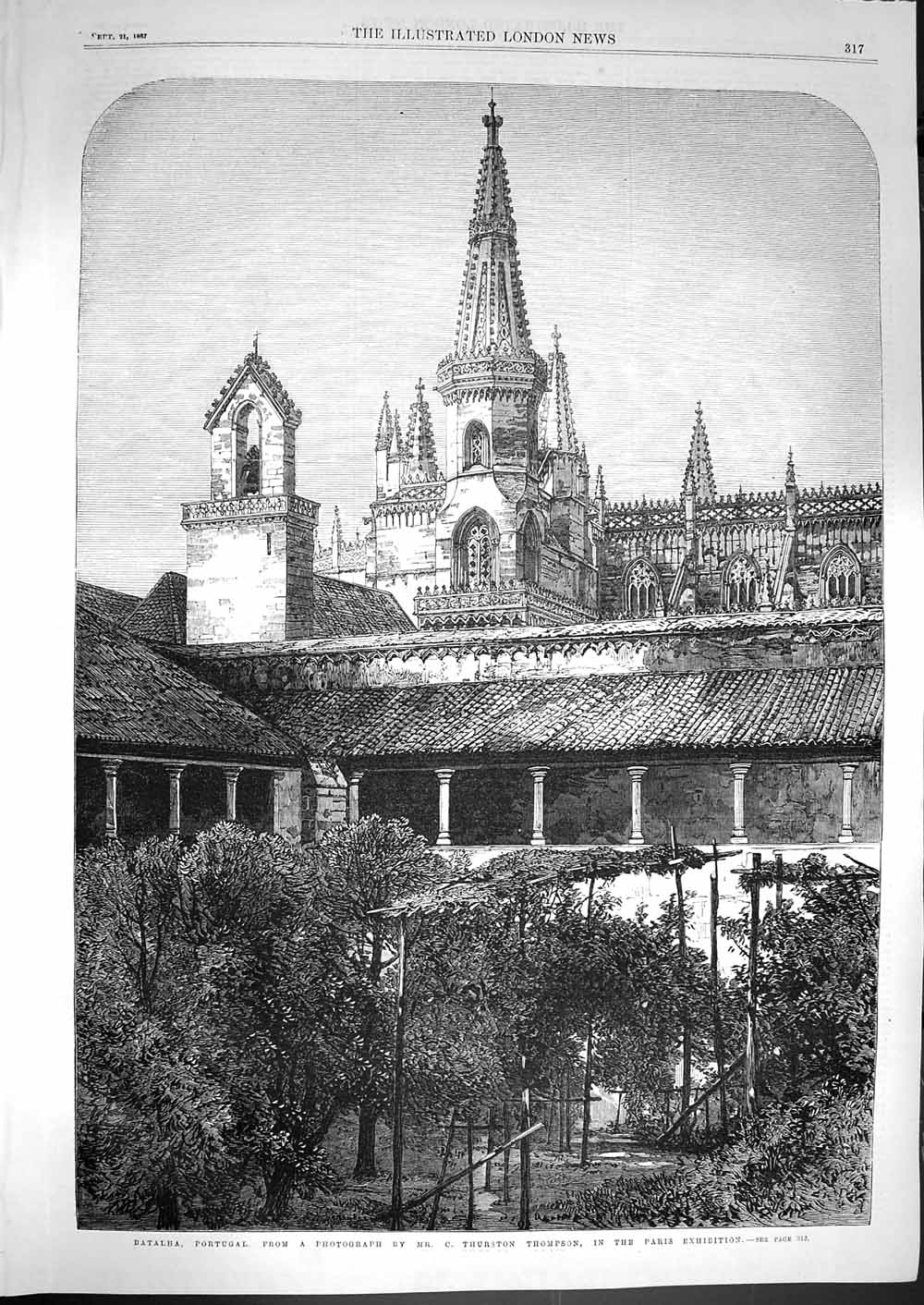 Original Old Antique Print 1867 Batalha Portugal Architecture Fine Art 19th