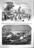 Old Antique Print 1867 Agricultural Show Cheltenham Train Crash New Mills 19th