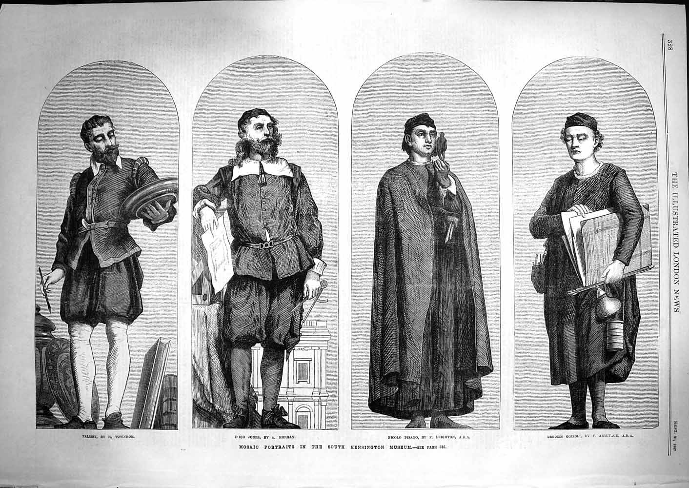 Original Old Antique Print 1867 Kensington Museum Palissy Jones Pisano Gozzoli